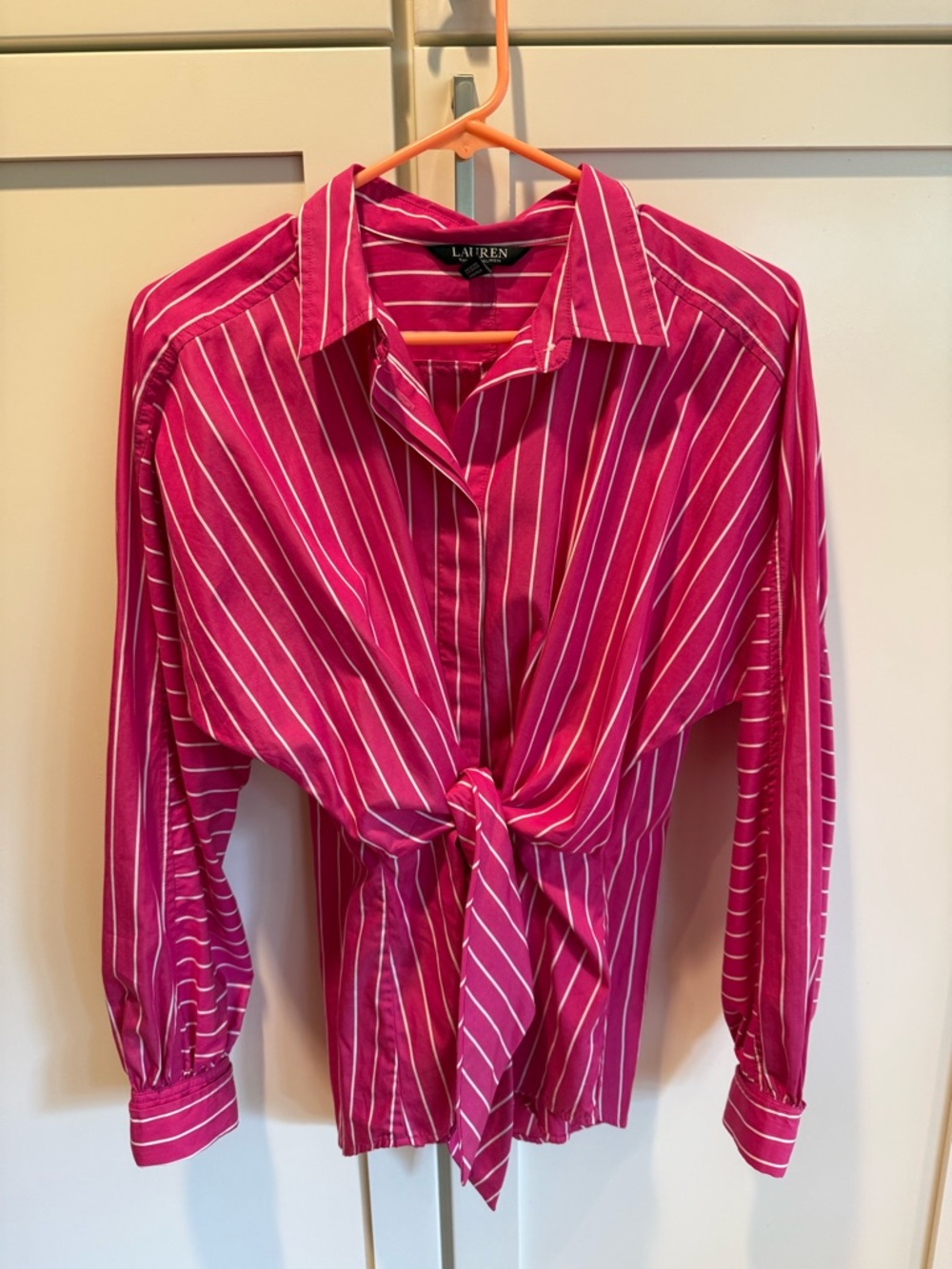 Ralph Lauren Striped Tie-Waist Button-Front Top - Pink - Picture 2 of 4
